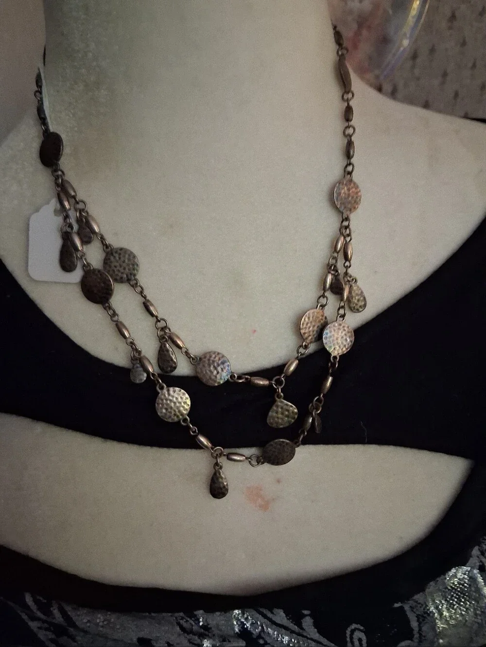 Hammered Disc Multi-Strand Necklace - Bronze Tone Women Jewelry